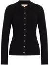 Michael Kors Fitted Ribed Ls Button Up Sweater In Black