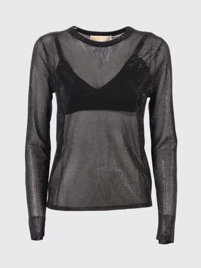 Michael Kors Embellished Mesh Long-sleeve Top In Black
