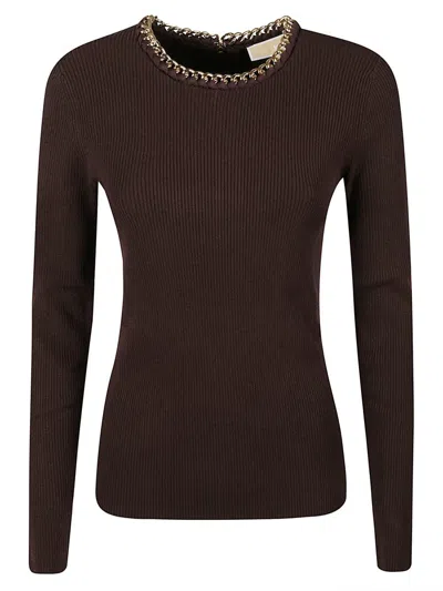 Michael Kors Chain Ribbed Sweater In Brown
