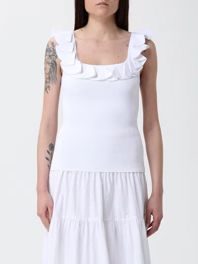 Michael Kors Square Neck Ruffle Top In White