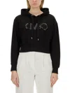 Michael Kors Logo Hooded Cropped Sweatshirt In Black