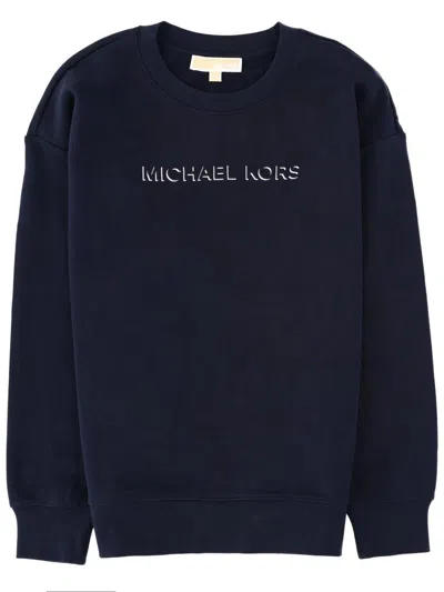 Michael Kors Knit Logo Sweatshirt Ribbed Cuffs Hem In Blue