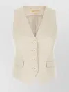 Michael Kors Tailored Linen Blend Sleeveless Vest With V-neckline In Neutral