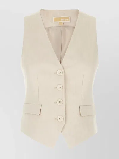 Michael Kors Tailored Linen Blend Sleeveless Vest With V-neckline In Neutral