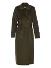 Michael Kors Double-breasted Long Coat Belted At Waist In Green