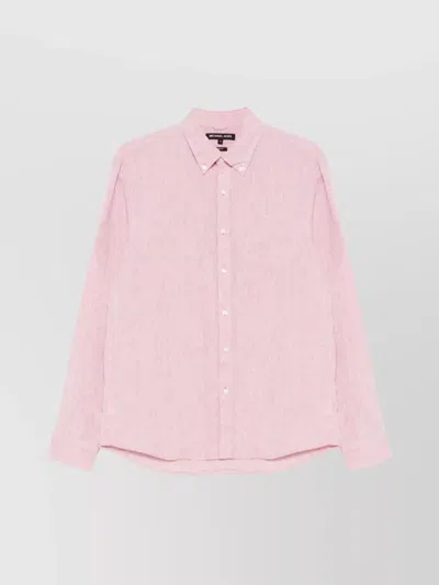 Michael Kors Tailored Shirt With Button-down Collar And Curved Hem In Pink