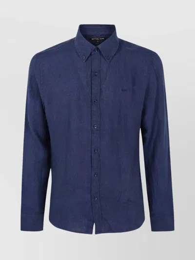 Michael Kors Tailored Shirt With Long Sleeves And Button-down Collar In Blue