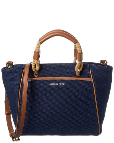Michael Kors Talia Small Canvas & Leather Tote In Blue