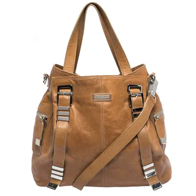 Michael Kors Tan Leather Buckle Strap Convertible Tote In Brown
