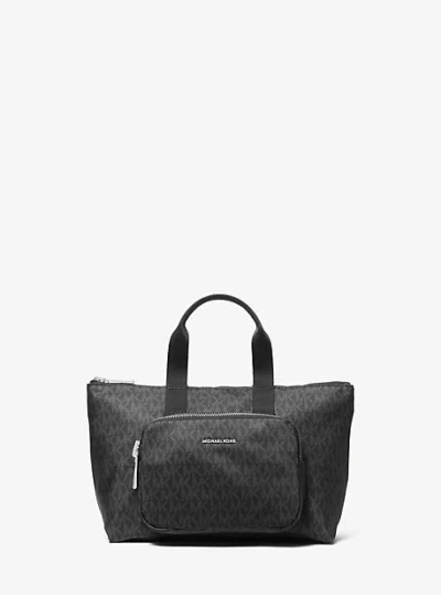 Michael Kors Tanner Small Printed Signature Logo Reversible Packable Tote Bag In Black
