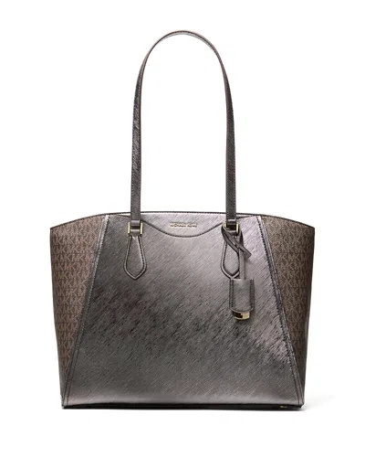 Michael Kors Taryn Large Dual Finish Tote In Brown