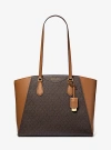 Michael Kors Taryn Large Signature Logo And Leather Tote Bag In Brown