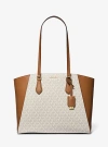 Michael Kors Taryn Large Signature Logo And Leather Tote Bag In Natural