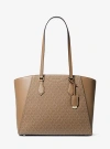Michael Kors Taryn Large Signature Logo And Leather Tote Bag In Natural