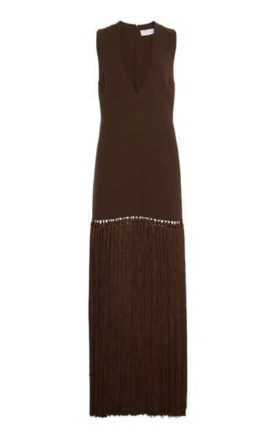 Michael Kors Tassel-detailed Crepe Wool Maxi Dress In Brown