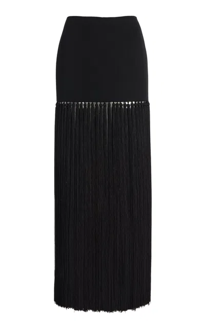Michael Kors Tassel-detailed Wool Gabardine Midi Skirt In Black
