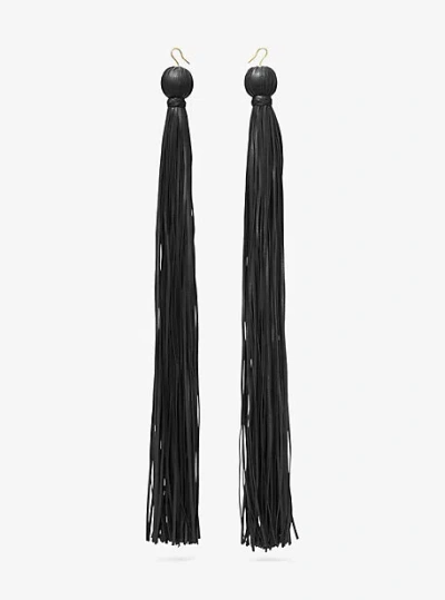 Michael Kors Tassel Leather Earrings In Black