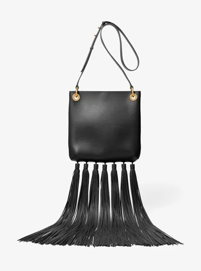 Michael Kors Tate Medium Tassel Leather Crossbody Bag In Black