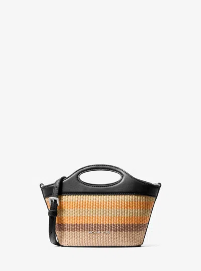 Michael Kors Tatum Small Striped Woven Crossbody Bag In Black