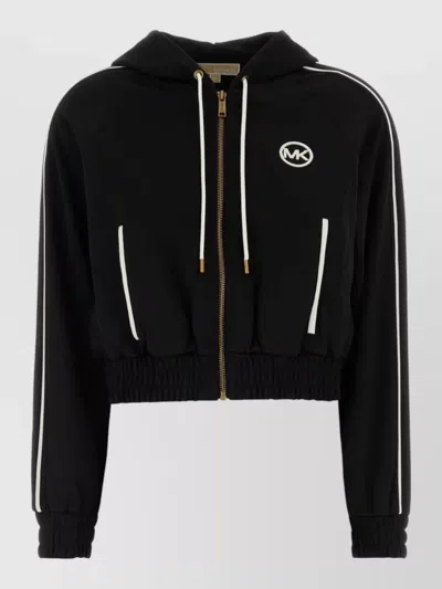 Michael Kors Hooded Jacket Cropped Length Contrast Stripes In Black