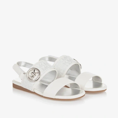 Michael Kors Teen Girls White Mk Velcro Sandals In Silver