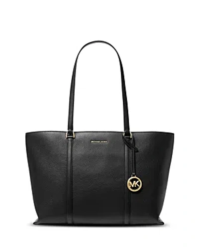 Michael Kors Temple Large Leather Tote In Black