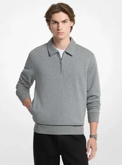 Michael Kors Terry Cotton Blend Polo Sweater In Gray
