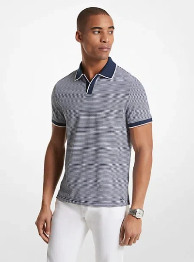 Michael Kors Textured Cotton Polo Shirt In Blue