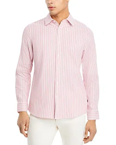 Michael Kors Textured Dobby Stripe Stretch Classic Fit Shirt In Dusty Rose