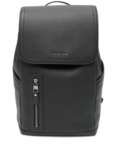 Michael Kors Textured Leather Backpack With Flap Closure In Black