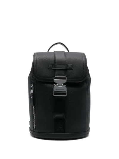 Michael Kors Textured Leather Backpack With Metallic Buckle Closure In Black