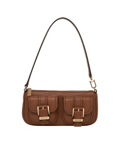 Michael Kors Textured Leather Shoulder Bag With Golden Accents In Brown