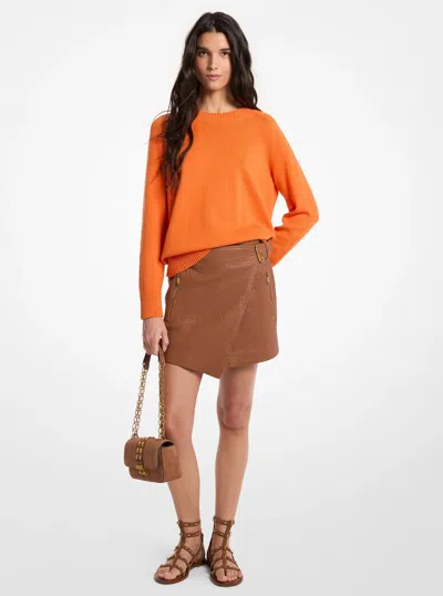 Michael Kors Textured Leather Wrap Skirt In Orange