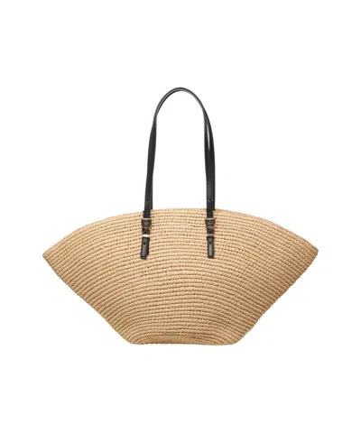 Michael Kors Textured Straw Shopper With Leather Handles