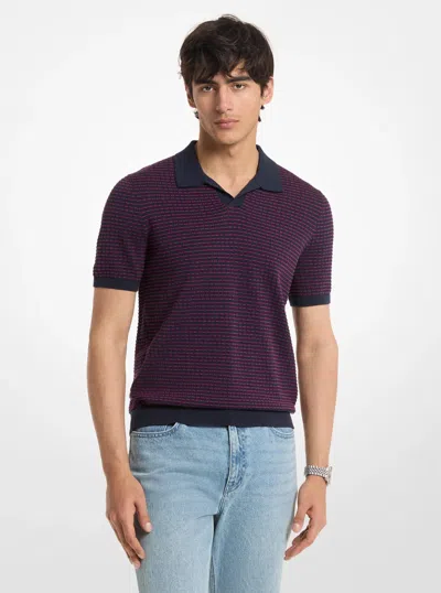 Michael Kors Textured Striped Cotton Polo Shirt In Animal Print