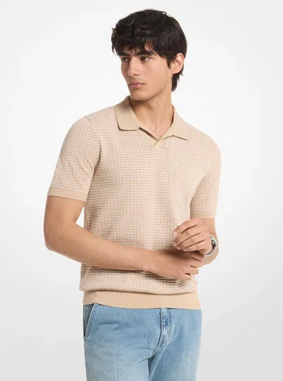 Michael Kors Textured Striped Cotton Polo Shirt In Neutral