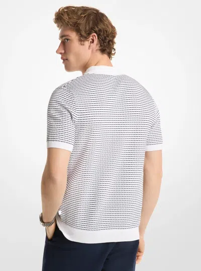 Michael Kors Textured Striped Cotton Polo Shirt In White