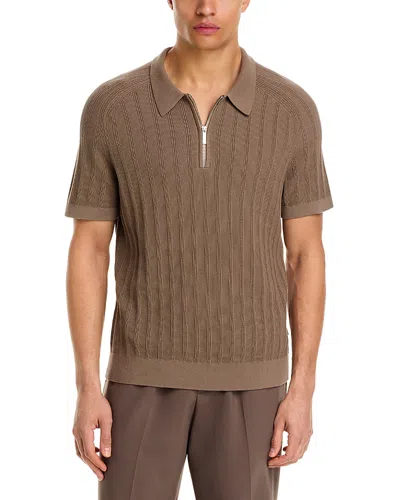 Michael Kors Textured Zip Polo In Brown