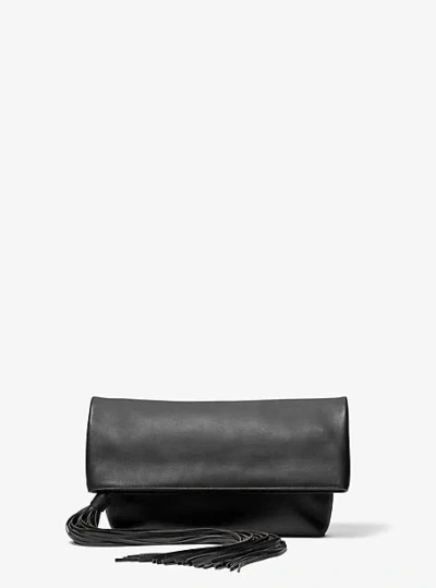 Michael Kors Thalitha Leather Foldover Clutch In Black
