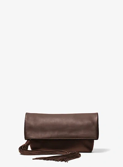 Michael Kors Thalitha Leather Foldover Clutch In Brown