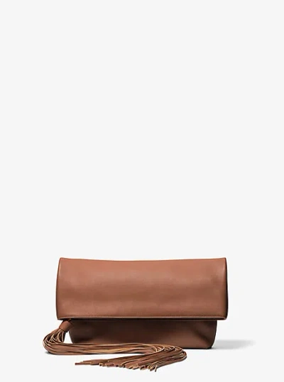 Michael Kors Thalitha Leather Foldover Clutch In Brown