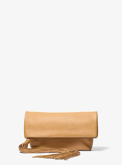 Michael Kors Thalitha Leather Foldover Clutch In Brown