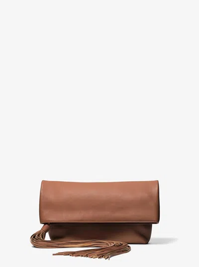 Michael Kors Thalitha Leather Foldover Clutch In Brown