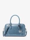 Michael Kors Thompson Medium Distressed Studded Satchel In Blue