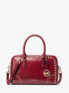 Michael Kors Thompson Medium Distressed Studded Satchel In Red