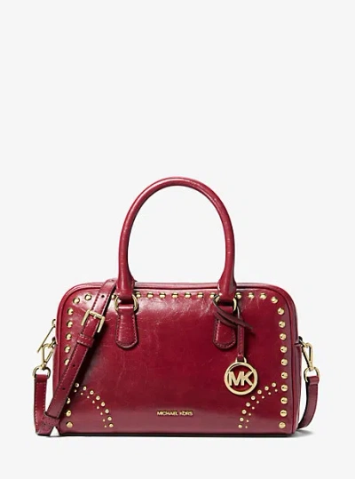 Michael Kors Thompson Medium Distressed Studded Satchel In Red