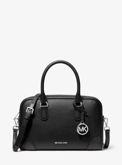 Michael Kors Thompson Medium Pebbled Leather Satchel In Black