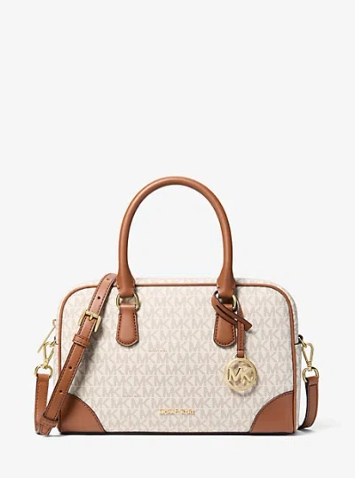 Michael Kors Thompson Medium Signature Logo Satchel In Brown