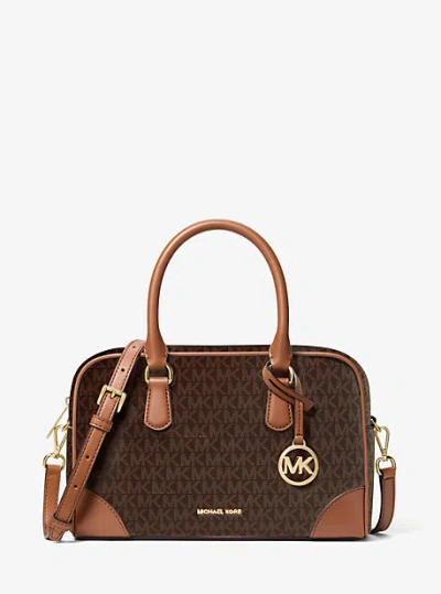 Michael Kors Thompson Medium Signature Logo Satchel In Brown