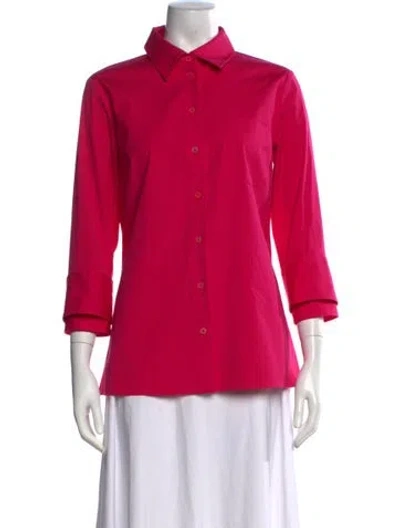Pre-owned Michael Kors Three-quarter Sleeve Button-up Top In Red
